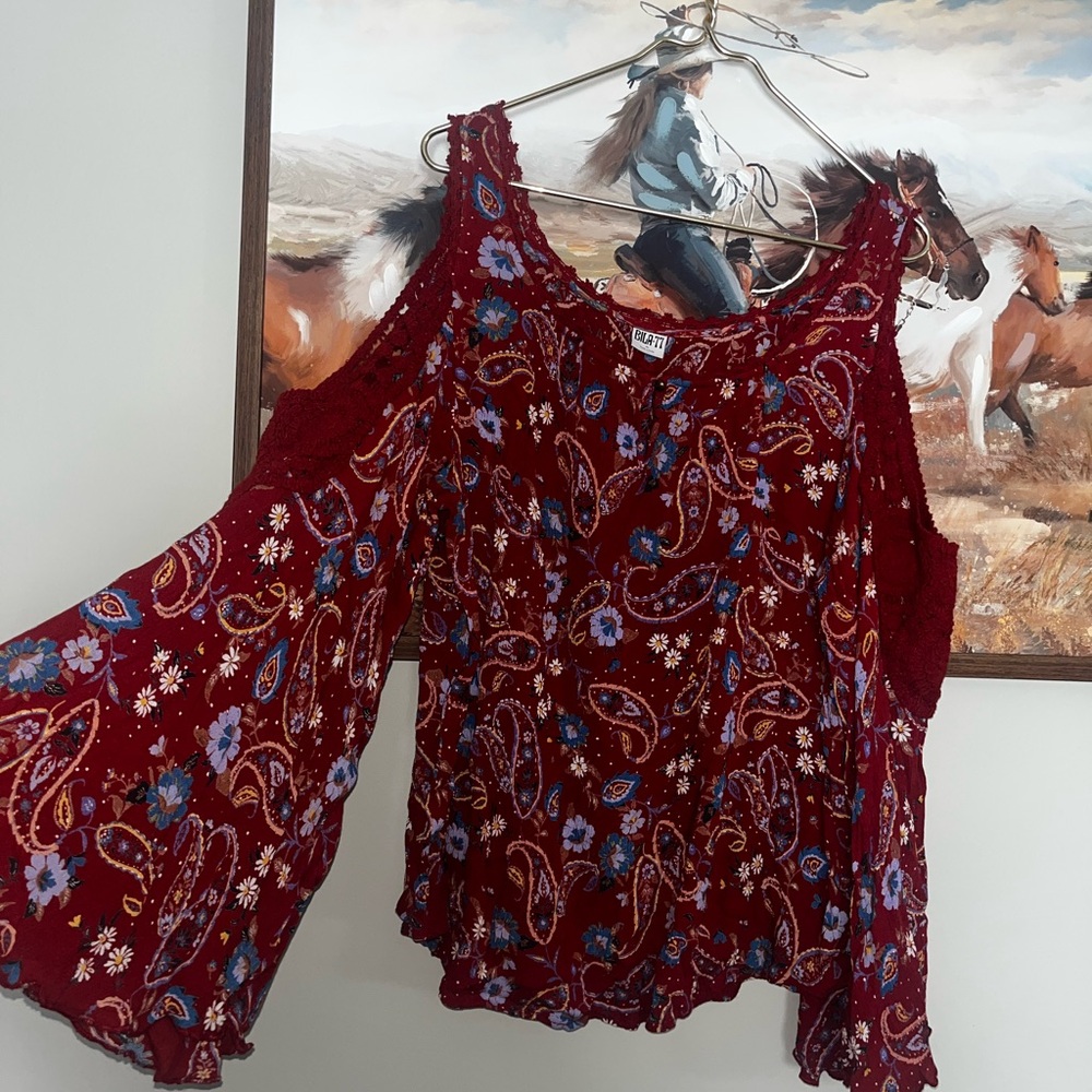 Bila Red Floral Paisley Blouse